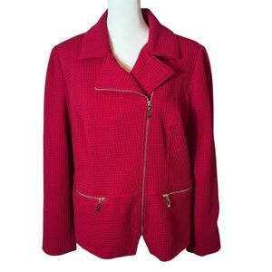 Chico’s Red Moto Waffle-Knit Jacket • Chico's Size 1• Full Zip